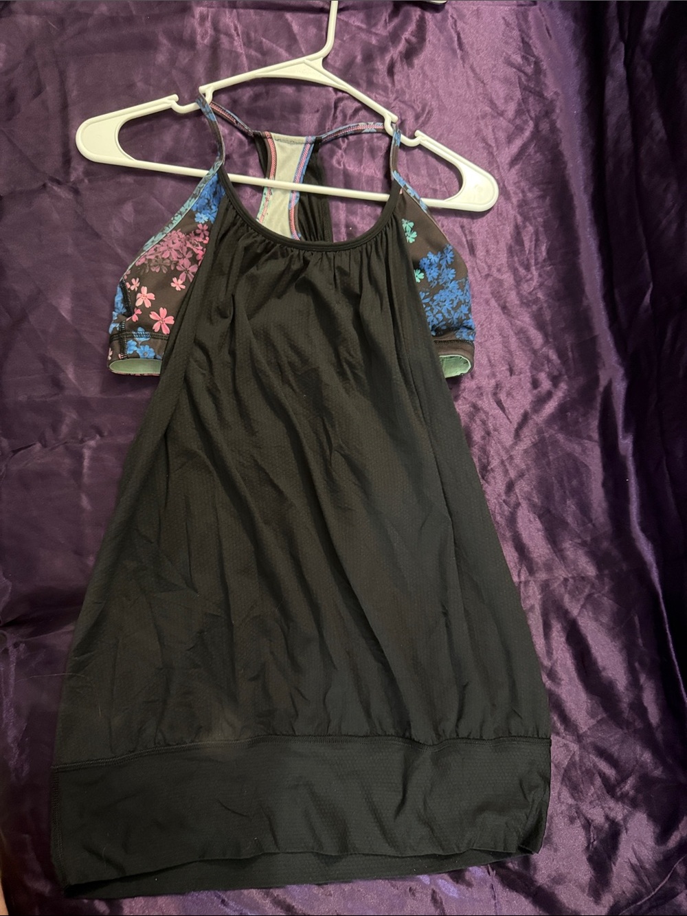 lululemon athletica Black Tank Top with Pink and Blue Floral Straps